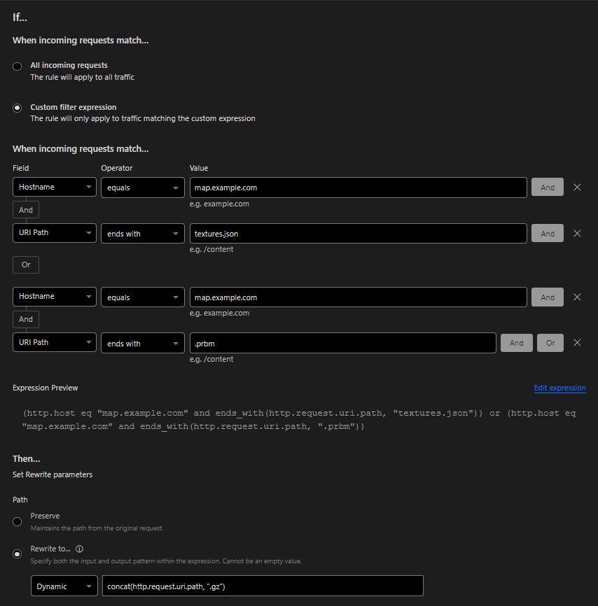 Screenshot of the gzip rule in Cloudflare