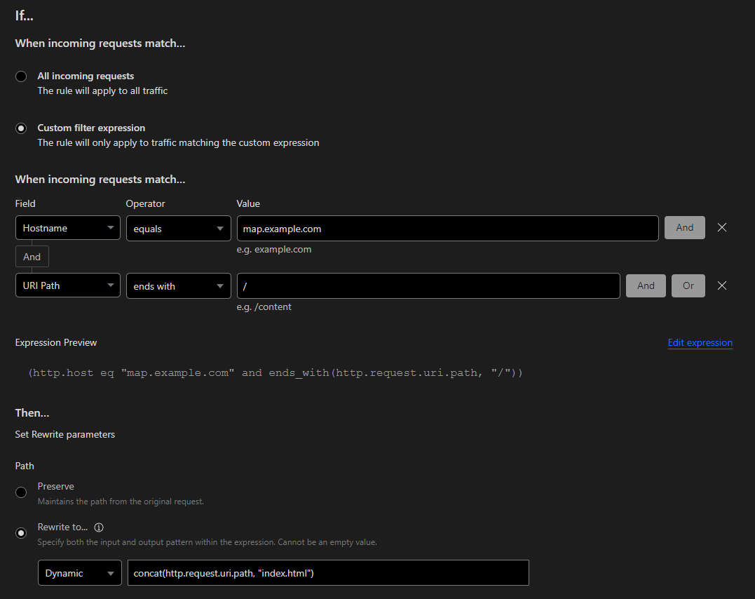 Screenshot of the index rule in Cloudflare